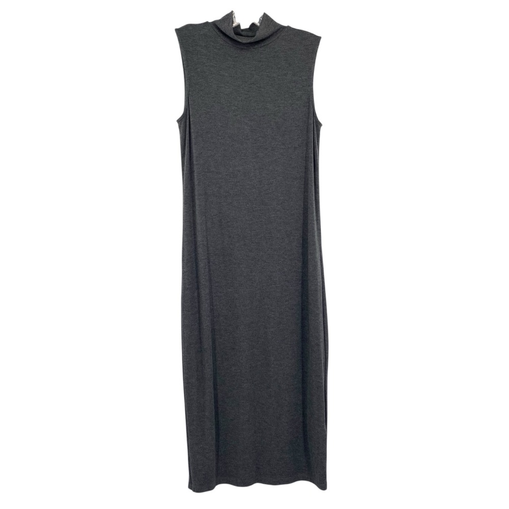 Cynthia Roley Gray Mock Neck Sleeveless Jersey Midi Shirt Dress